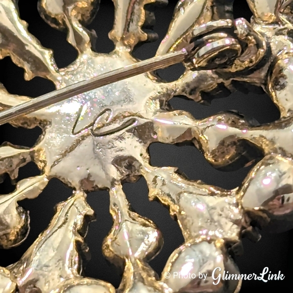 Liz Claiborne Honey Brown Orange Green Rhinestone Brooch Signed LC - Picture 6 of 6